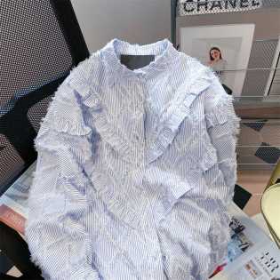 ruffled fringe striped long-sleeved shirt for men and women in spring and autumn small high-grade te ruffled fringe striped long-sleeved shirt for men and women in spring and autumn small high-grade te