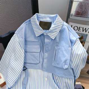 Design sense niche two patchwork striped shirts for men and women Japanese fashion brand ins port st Design sense niche two patchwork striped shirts for men and women Japanese fashion brand ins port st