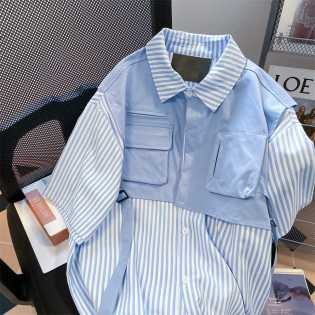 Design sense niche two patchwork striped shirts for men and women Japanese fashion brand ins port st Design sense niche two patchwork striped shirts for men and women Japanese fashion brand ins port st