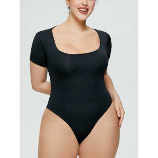 Spice girls EuropeAn-American style solid color square neck tight jumpsuit women short sleeve triang