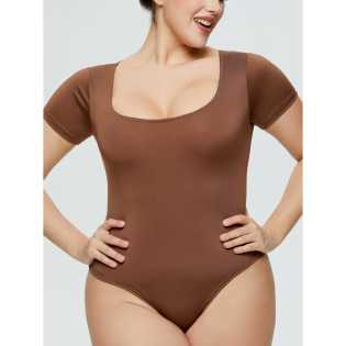 Spice girls EuropeAn-American style solid color square neck tight jumpsuit women short sleeve triang