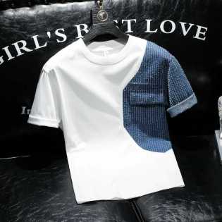 niche design patchwork color pocket short sleeve men 2024 summer trend casual T-shirt men