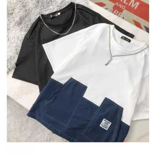 Short-sleeved men's summer design sense niche splicing fashion T-shirt