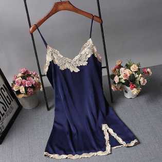 Sexy halter female summer sexy lace seductive pajamas large size nightdress backless home dress skir