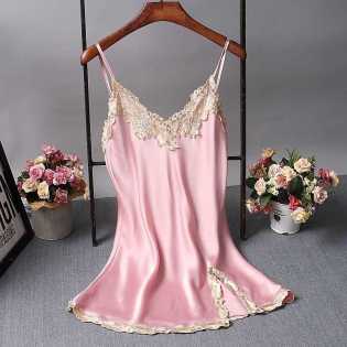 Sexy halter female summer sexy lace seductive pajamas large size nightdress backless home dress skir