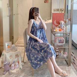 Sexy cotton silk women's summer rayon cotton nightdress loose dress