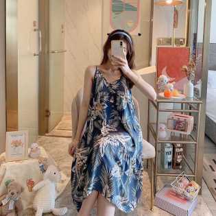 Sexy cotton silk women's summer rayon cotton nightdress loose dress