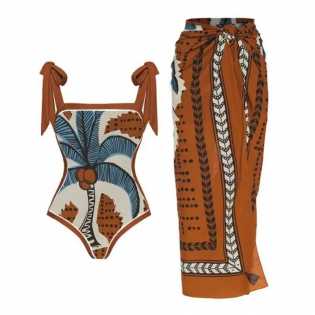 2024 European and American printed retro hot spring bathing suit