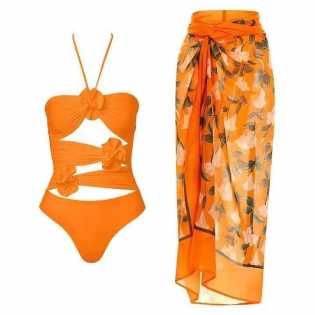 2024 new European and American one-piece three-dimensional flower swimsuit