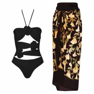 2024 new European and American one-piece three-dimensional flower swimsuit