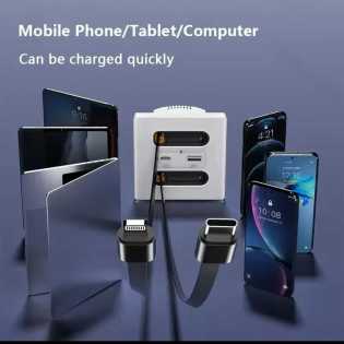 20w Universal Wall Panel Socket With Usb Charging Cable ,Mobile Phone Tablet Charging Type C Outlet