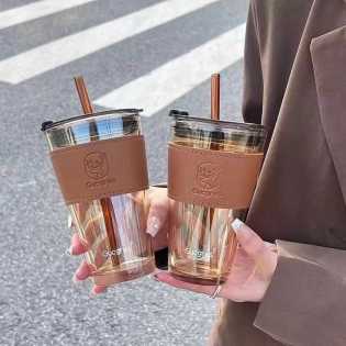 285ML High Beauty Wind Bamboo Glass Cup Summer Straw Large Capacity Women's Straw Cup