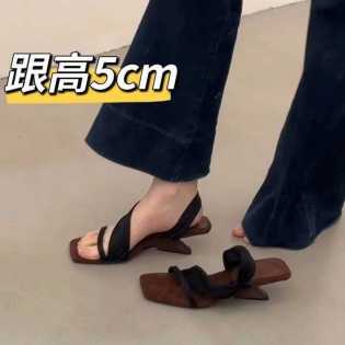 2025 summer new one-word satin slippers women's European and American style high-heeled  slippers