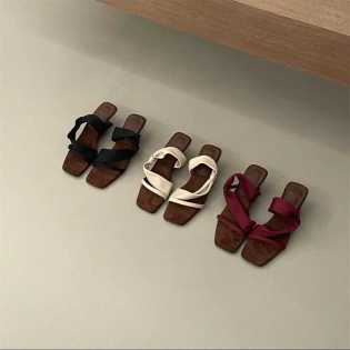 2025 summer new one-word satin slippers women's European and American style high-heeled  slippers