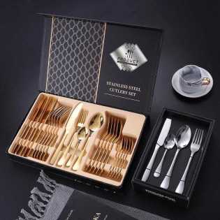 Italian 304 stainless steel steak knife, fork and spoon 24-piece set