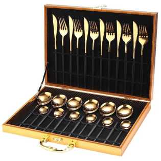 Western food tableware knife, fork and spoon gift box Portuguese knife and fork wooden box 24-piece