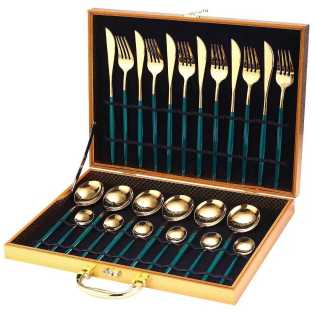 Western food tableware knife, fork and spoon gift box Portuguese knife and fork wooden box 24-piece