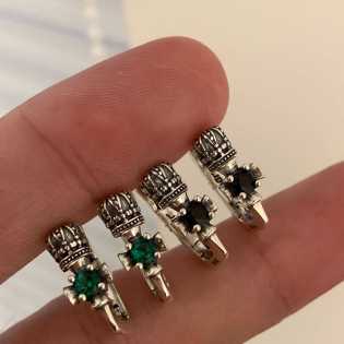 S925 sterling silver retro unique design crown emerald green black zircon earrings