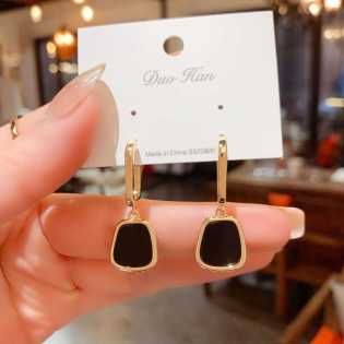 New Korean version geometric square black temperament niche design earrings