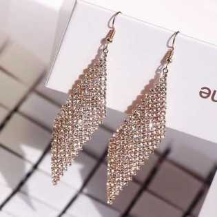 flashy inlaid rhinestone tassel long earrings