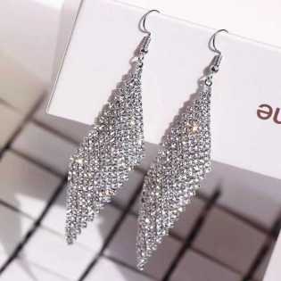 flashy inlaid rhinestone tassel long earrings