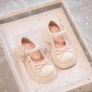 Spring and Autumn New Soft-soled Girls' Leather Pearl Shoes