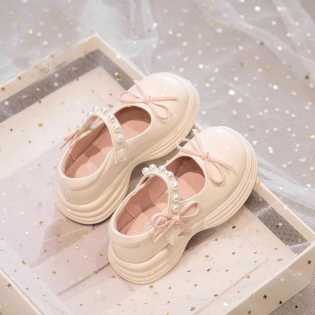Spring and Autumn New Soft-soled Girls' Leather Pearl Shoes