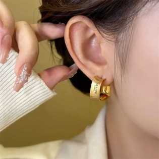 S925 light luxury design geometric brushed letter earrings women's