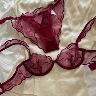 Niche retro mesh wine red flower embroidery underwear