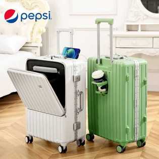 high-quality PEPSI unisex suitcase front opening aluminum frame pull-rod