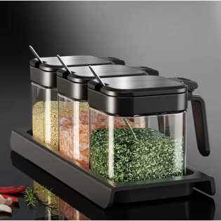 3pcs Glass Spice Jars with Spoon
