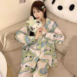 High-end ice silk women's spring and autumn thin long-sleeved pajamas