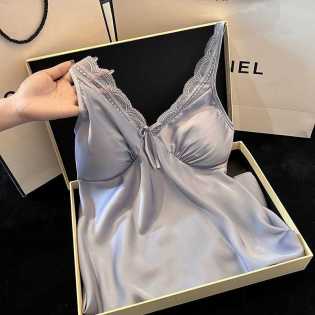 Ice silk suspender nightdress with breast pad