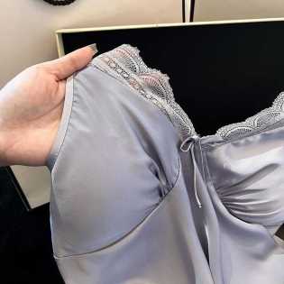 Ice silk suspender nightdress with breast pad