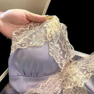 Court lace sexy small suspender nightdress with breast pad