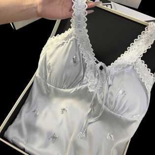 summer women's ice ribbon super fairy nightdress with breast pad