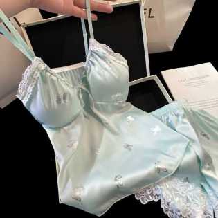 Ice silk two piece night dress sexy