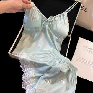 Ice silk two piece night dress sexy