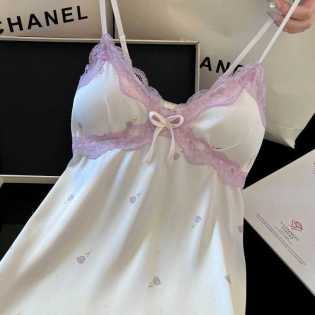 summer ice silk lace new nightdress with breast pad