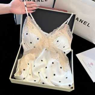 Ice silk nightdress with chest pad all-in-one pajamas