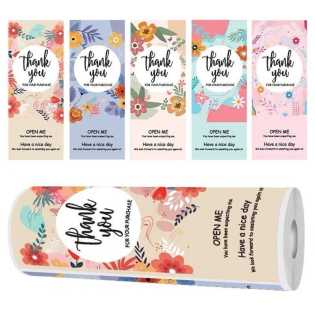 150 sheets/roll rectangular flower thank you gift box sealing sticker