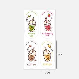 100 pieces/pack cute oval milk tea sticker