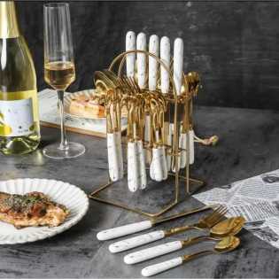 24Pcs Luxury Gold Stainless Steel Cutlery Set