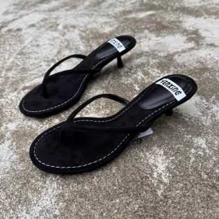 summer new black suede comfy heel slippers