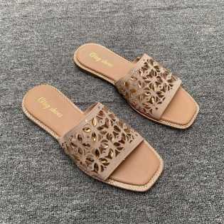 Ladies Rhinestone Decor Flat Slippers