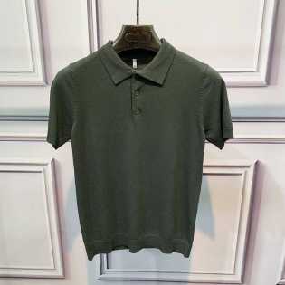 New solid color knitted polo shirt men's short-sleeved