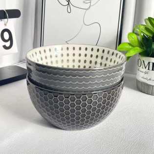 Vintage design 2pcs high-quality striped cute rice bowl household rice tableware