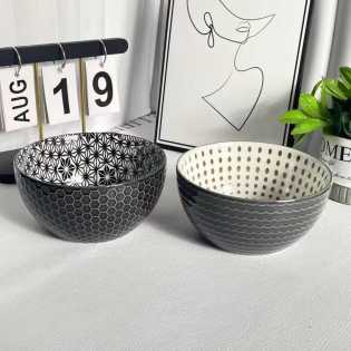 Vintage design 2pcs high-quality striped cute rice bowl household rice tableware