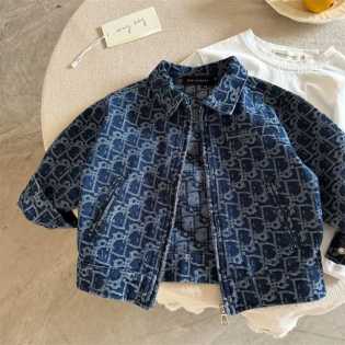 denim zipper baby casual lapel jacket