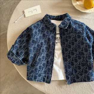 denim zipper baby casual lapel jacket